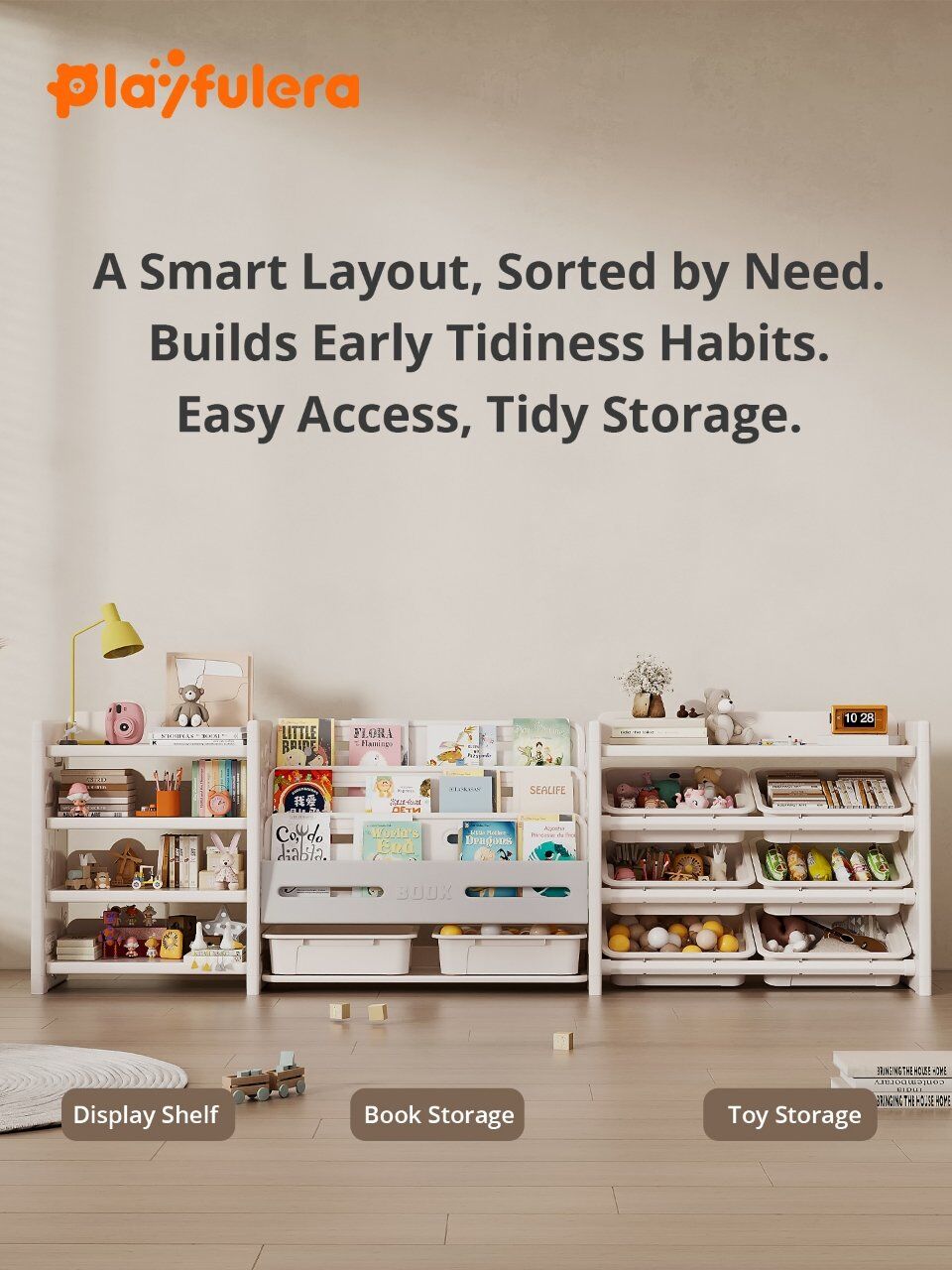 Kids Room Toy Storage Rack - Gray & White Minimalist INS Style, Modular Design (Holds Toys/Books/Decor) - Image 2