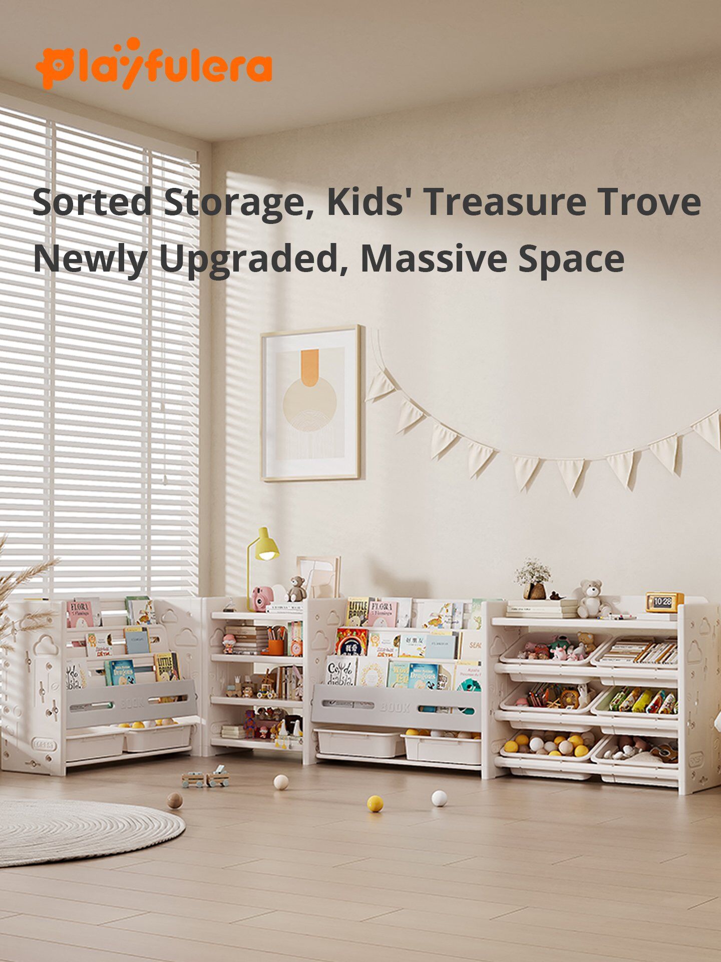 Kids Room Toy Storage Rack - Gray & White Minimalist INS Style, Modular Design (Holds Toys/Books/Decor) - Image 3
