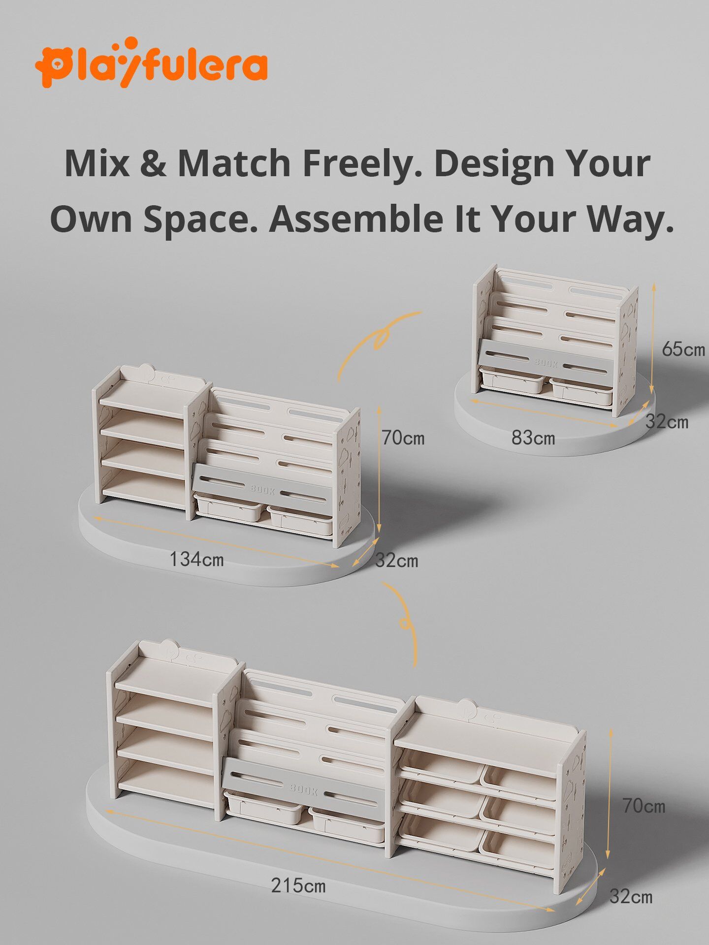 Kids Room Toy Storage Rack - Gray & White Minimalist INS Style, Modular Design (Holds Toys/Books/Decor) - Image 6