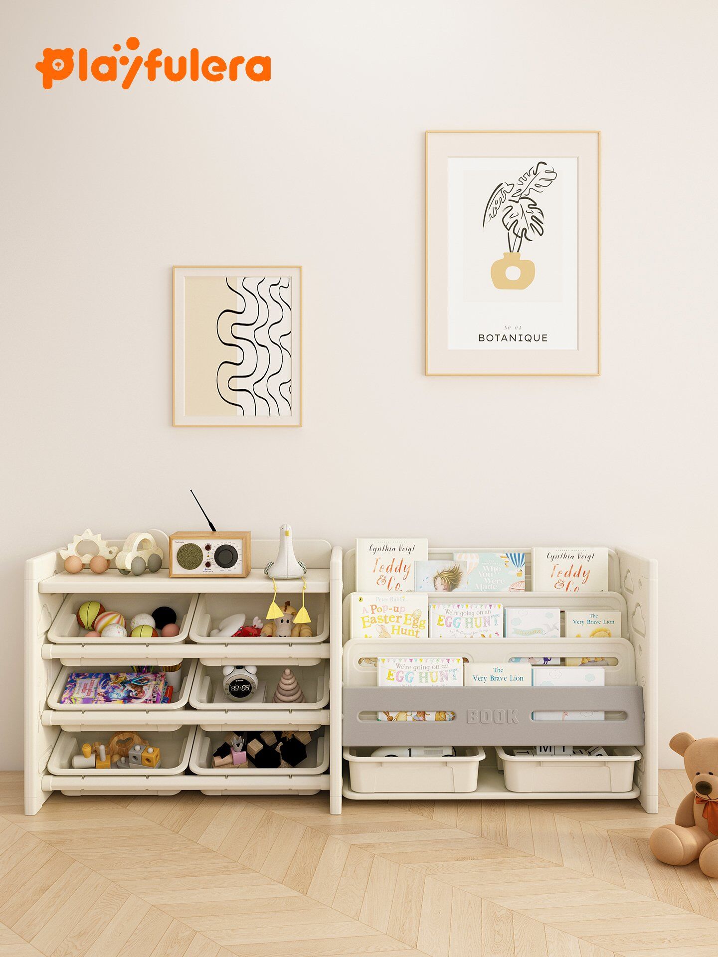 Kids Room Toy Storage Rack - Gray & White Minimalist INS Style, Modular Design (Holds Toys/Books/Decor) - Image 7