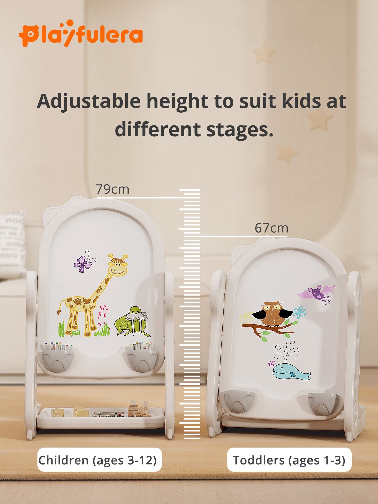 Dino-Shaped Kids Multi-Functional Drawing Board for Ages 1-6 - 2 Adjustable Heights, 5 Colors, INS Style, Dust-Free Easy Wipe - Image 2
