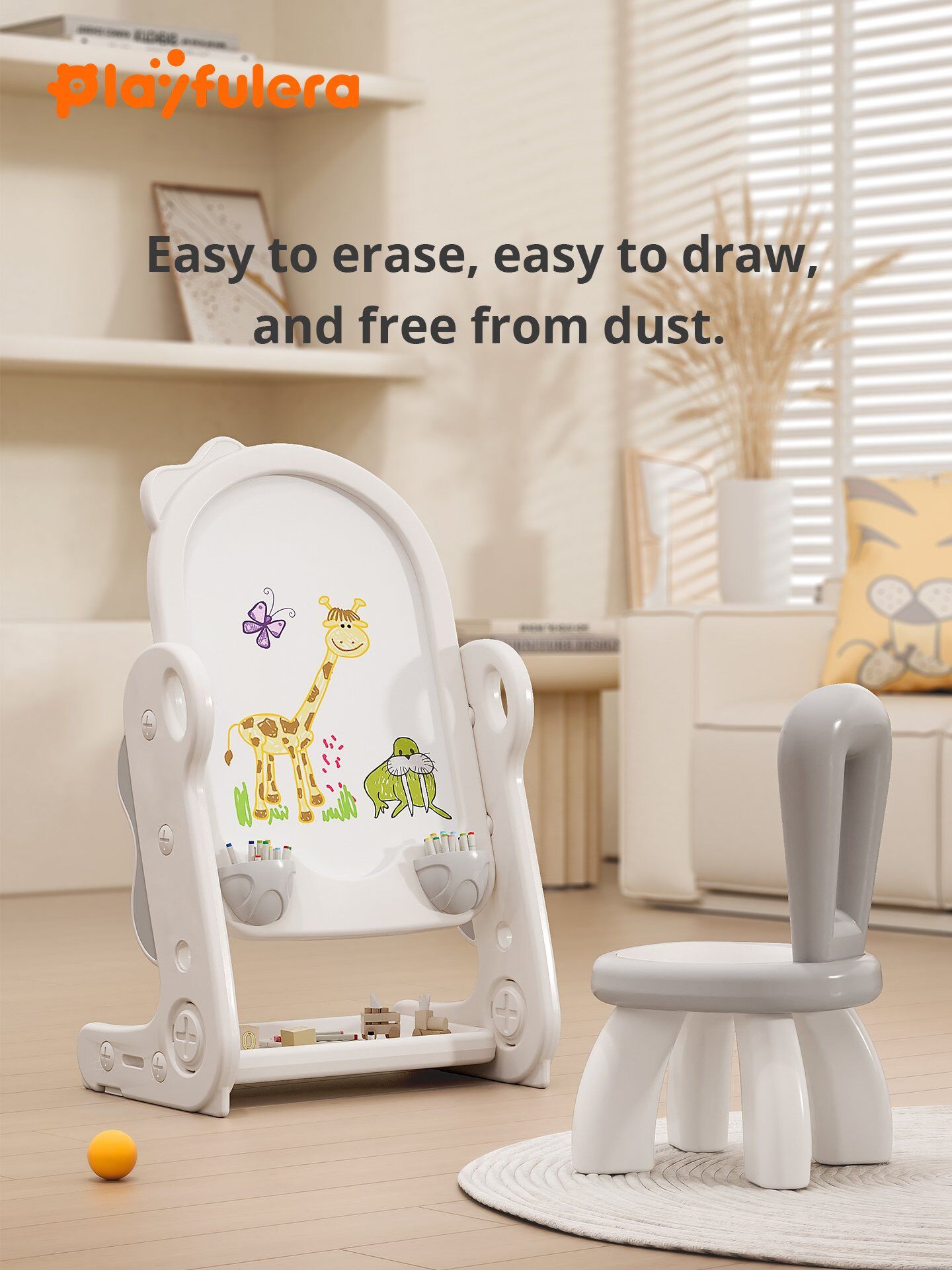 Dino-Shaped Kids Multi-Functional Drawing Board for Ages 1-6 - 2 Adjustable Heights, 5 Colors, INS Style, Dust-Free Easy Wipe - Image 3