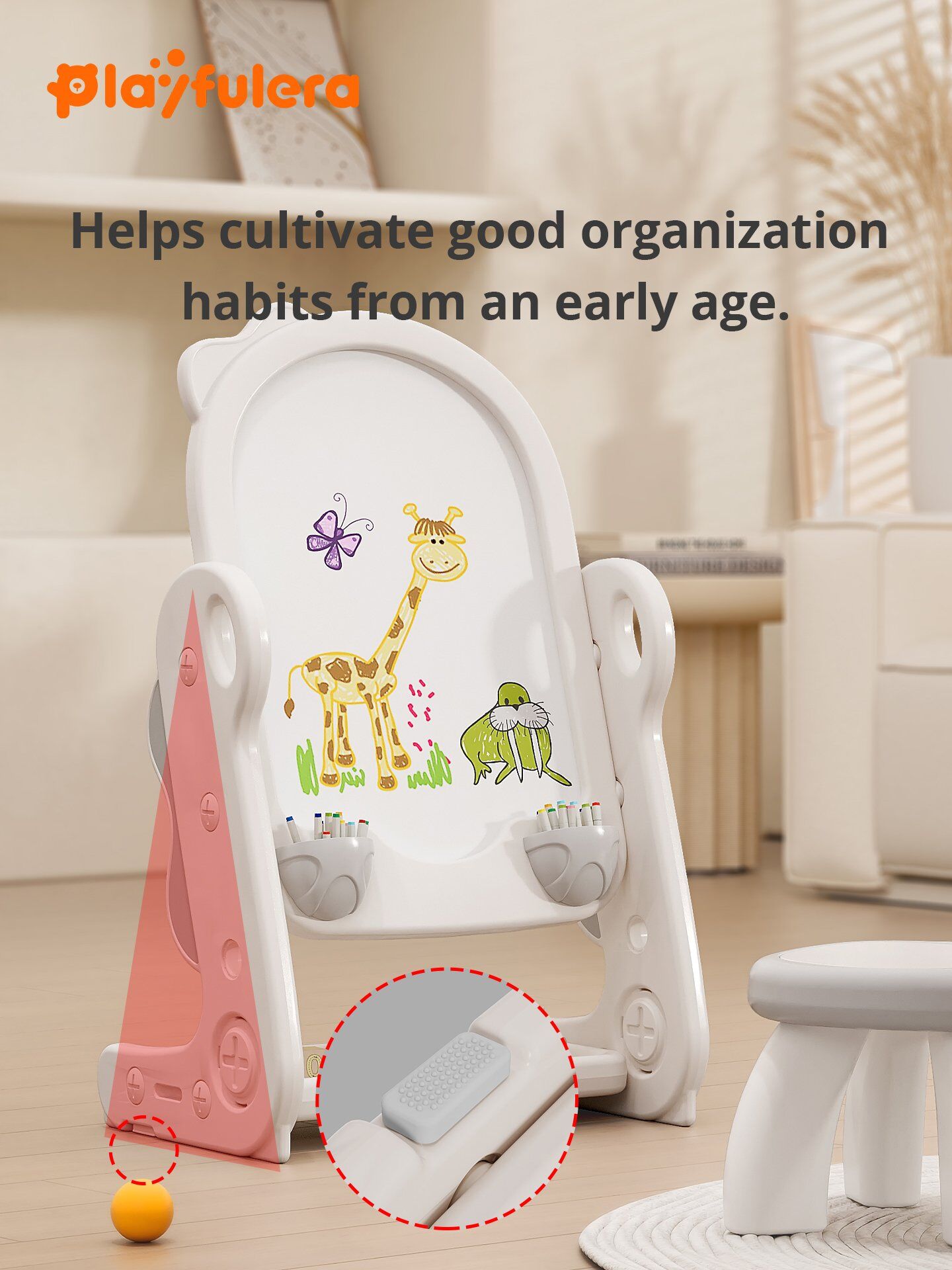 Dino-Shaped Kids Multi-Functional Drawing Board for Ages 1-6 - 2 Adjustable Heights, 5 Colors, INS Style, Dust-Free Easy Wipe - Image 4