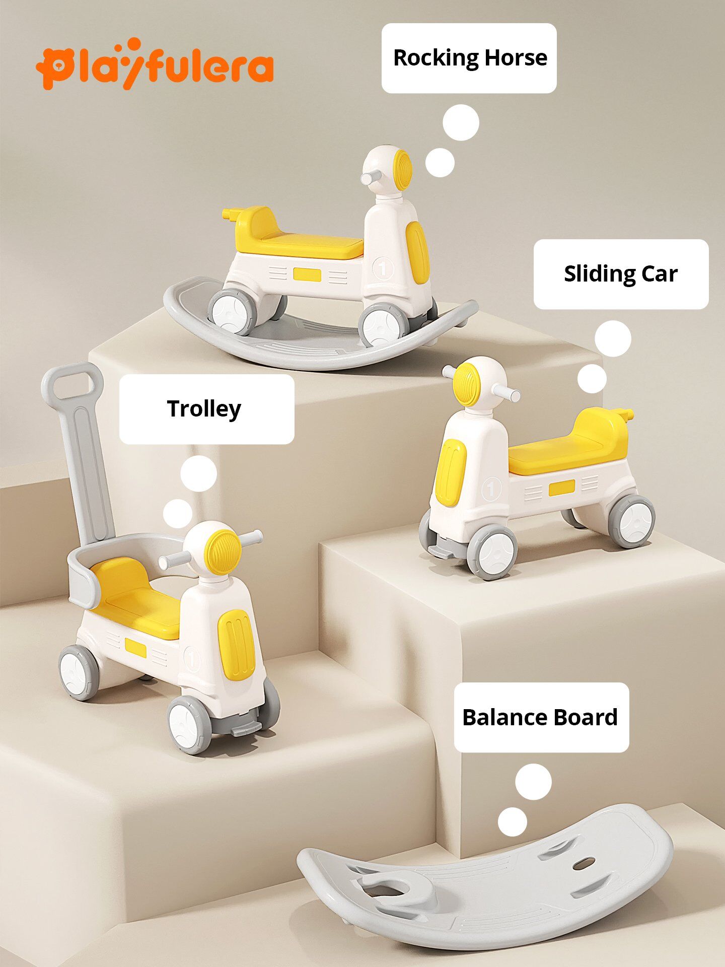 1-3 Years Kids Indoor Rocking Horse - Motorcycle Shape, 2-in-1/4-in-1 (Rocker/Scooter/Push Cart/Balance Board), Wheel Design - Image 6